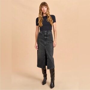 La Ligne “Kate” Black Denim Midi Pencil Skirt / 29